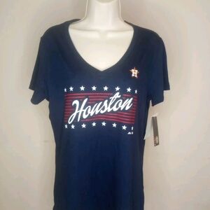 Majestic Navy Houston Women's V-Neck TeeSz M